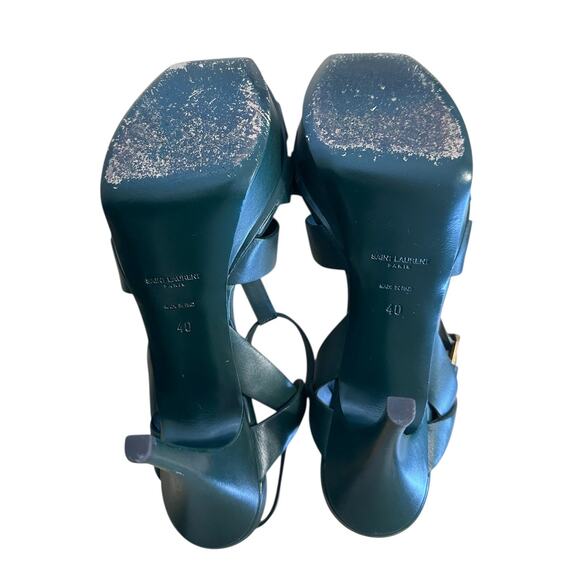 Saint Laurent Tribute Dark Leaf Green Leather Platform High Heel Sandals EU 40 - Picture 8 of 11